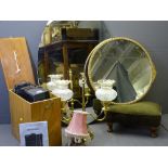 HANIMEX SLIDE PROJECTOR, two vintage wall mirrors, table lamps and a foot stool