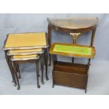REPRODUCTION MAHOGANY SIDE TABLES to include a half-moon hall table with glass insert and a set of
