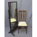 VINTAGE OAK CHEVAL MIRROR and a mahogany side chair, 136cms H, 57cms W the mirror