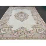 LARGE TASSEL ENDED WOOLLEN CARPET, 370 x 270cms approximately