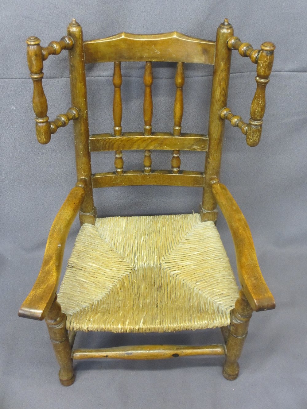 CHILD'S VINTAGE SPINDLEBACK ARMCHAIR and a mahogany side chair, 75cms H, 46cms W, 30cms seat depth - Image 2 of 4