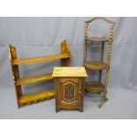 THREE VINTAGE OCCASIONAL FURNITURE ITEMS including a small single door cabinet with carved detail, a