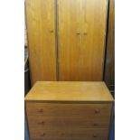 MID-CENTURY G PLAN STYLE TEAK BEDROOM SUITE of single and double wardrobes, 198cms H, 51cms W, 56cms