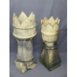 TWO VINTAGE CROWN TOP CHIMNEY POTS, 96 and 104cm heights