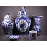 DELFT WARE by Boch Belgium and others to include two large storage jars with covers, a fluted top