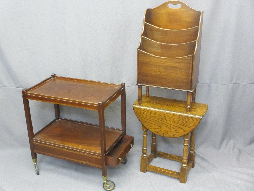 THREE OCCASIONAL FURNITURE ITEMS including a well presented mahogany tea trolley with end drawer,