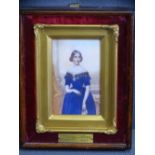 ANTIQUE PORTRAIT MINIATURE print Jenny Lind (label verso 'The Sweedish Nightingale'), overall size