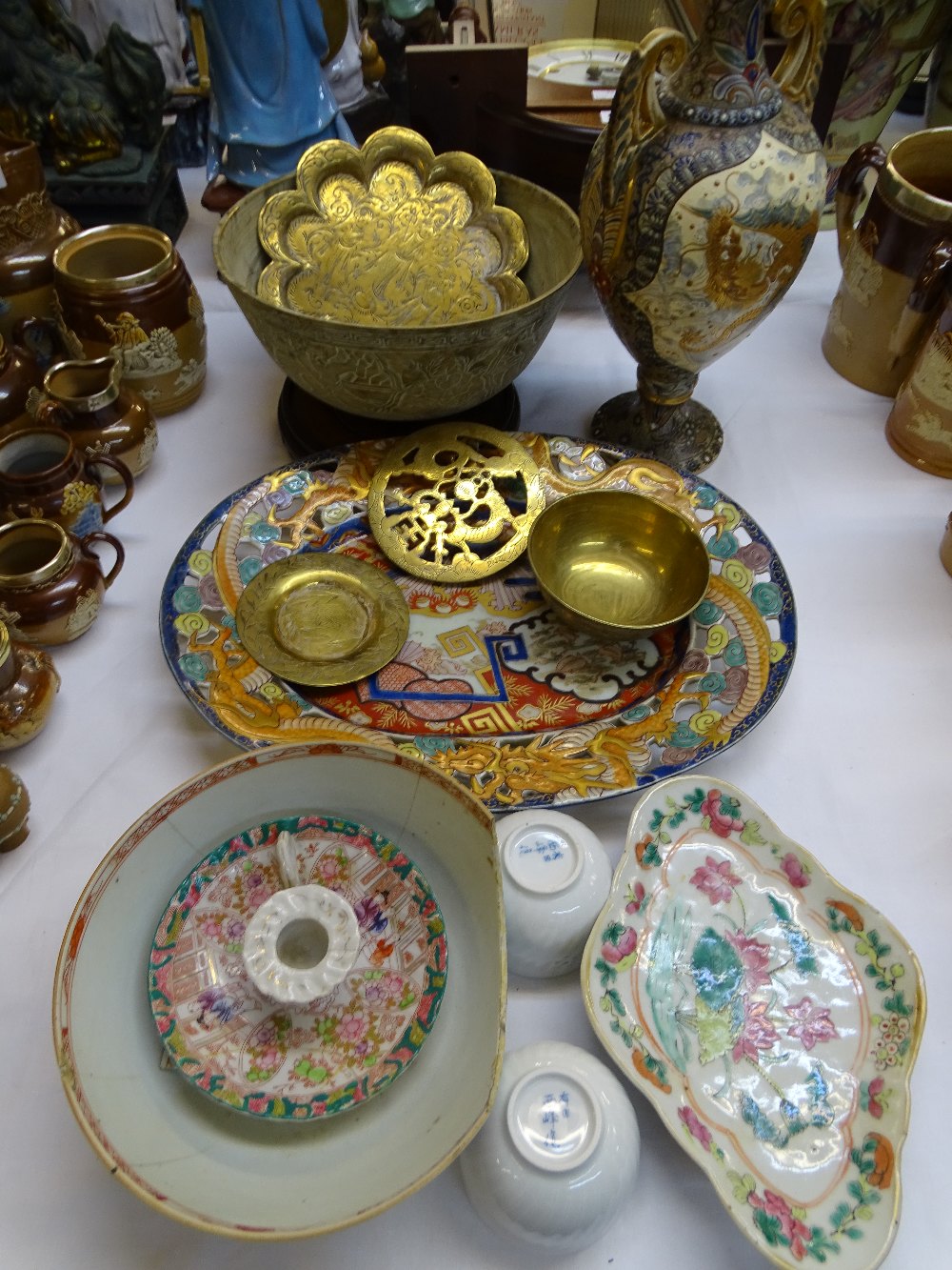 CHINESE & JAPANESE POTTERY PORCELAIN & METALWARE, a collection including an interesting openwork