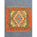 CHOBI KILIM MAT - red and grey ground colourful border with vibrant central diamond block, 49 x