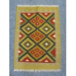 MAIMANA KILIM - mixed diamond block central pattern in muted tones with single bordered edge, 84 x