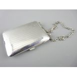 SILVER EVENING PURSE AIDE MEMOIR COMPACT COMBO with chain handle of art deco form and fine detail to