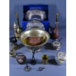 ANTIQUE & VINTAGE METALWARE a quantity including a Persian type bottle vase, oriental brass bowl,