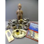 EPNS, brass and other metalware including a Dutch boy fireside figure