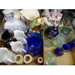 MIXED POTTERY, porcelain and glassware including a flying fish decorated moon shape flask, Victorian