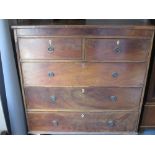 VICTORIAN MAHOGANY CHEST of two short over three long drawers, having ring pull handles and ivory