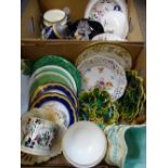 MAJOLICA, GREENLEAF WARE, cabinet plates and other interesting items, a quantity in two boxes