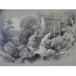J D HARDING black and white print - 'Pandy Mill', 27 x 37cms