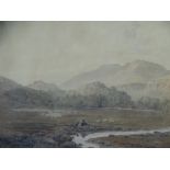G BARRETT JUNIOR watercolour - North Wales landscape ?? with sheep grazing, 21 x 32cms, label verso