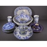 BLUE & WHITE POTTERY TABLEWARE, a quantity, a Quimperware jug and plate ETC