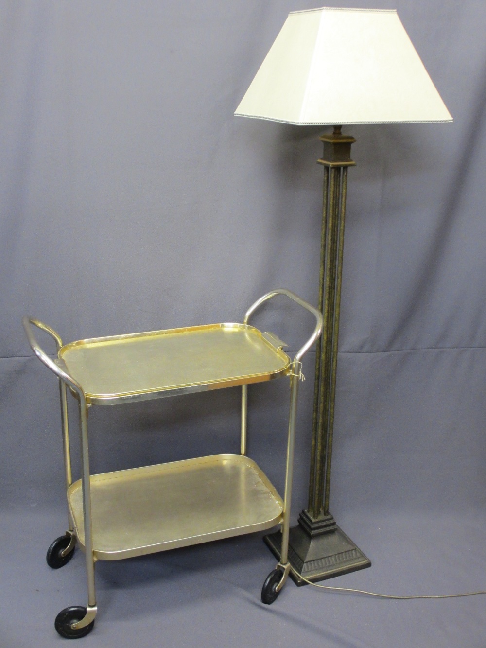 MODERN STANDARD LAMP & SHADE and two-tier metal trolley