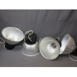 FOUR INDUSTRIAL TYPE CEILING LIGHTS, 46.5cms diameter shades