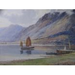 WARREN WILLIAMS ARCA watercolour - rare Scottish lake scene with boats , 36.5 x 60cms