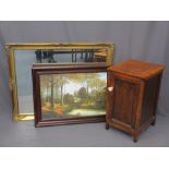 THREE HOUSEHOLD FURNISHING ITEMS including a large gilt framed wall mirror, 116 x 90cms, framed