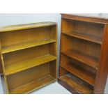 TWO OPEN BOOKSHELVES, vintage and reproduction mahogany, 109 x 91.5cms, 22cms D, 123cms H, 79cms