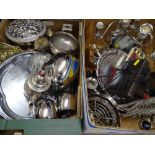 MIXED EPNS, brass and other metalware in two boxes