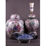 ORIENTAL PORCELAIN, three items including a ginger jar and cover, decorated in colourful enamels,