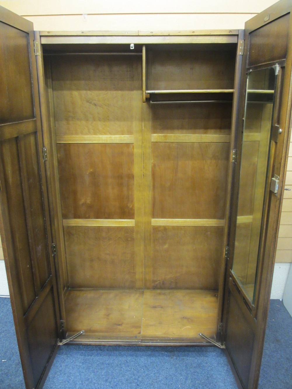 VINTAGE OAK TWO DOOR WARDROBE with English Rose carved roundels, 188cms H, 121cms W, 57cms D - Image 2 of 3