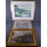 THREE FRAMED PAINTINGS to include CHARLOTTE OSBORNE watercolour - moorhen on a lake, 27.5 x 38.5cms,