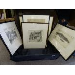 SIX ANTIQUE MEZZOTINT & OTHER PRINTS, town and seaside scenes, various measurements, in a modern