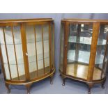 TWO VINTAGE GLASS FRONT DISPLAY CABINETS, 87 and 102cm widths