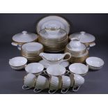 PORTUGAL PORCELAIN TEA & DINNERWARE approximately 50 pieces with gilt highlighting against a white