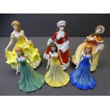 SIX ROYAL DOULTON LADY FIGURINES titled 'Emerald', 'Autumn', HN5323, 'Topaz', 'Summer' HN5322, '