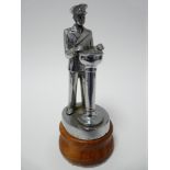 VINTAGE CAR MASCOT-SHIPS PILOT chrome plated standing figure at a compass, circa 1930s, 14cms H.