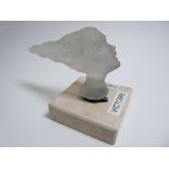 FROSTED GLASS CAR MASCOT- VICTOIRE DAUGHTER by Cornings glass New York, mounted on a square base