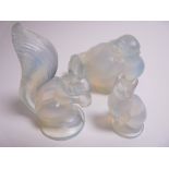 SABINO OPALESCENT GLASS CAR MASCOTS X 3 to include a SPARROW 5.5cms H x 8cms L, a SQUIRREL 7.5cms H,