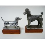 VINTAGE CAR MASCOTS X 2 DOGS by Beards of Cheltenham, to include DACHSHUND, 6cms H, 9cms L, and a