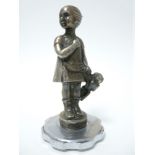 VINTAGE CAR MASCOT - FILLETTE AU NOUNOURS/GIRL WITH TEDDY BEAR after FRECOURT, circa 1925, 13cms H.