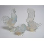 SABINO OPALESCENT GLASS CAR MASCOTS X 3 to include a CHANTECLAIR/ROOSTER 9cms H, HEN 9cms H and a