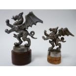 VINTAGE CAR MASCOTS X 2 - WELSH DRAGONS circa 1920s, 11cms H, and 8cms H.