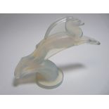 SABINO OPALESCENT GLASS CAR MASCOT- LEAPING GAZELLE 11cms H, 15.5cms L, makers marks present.