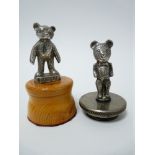 VINTAGE CAR MASCOTS X 2 - TEDDY BEARS to include a STANDING BEAR IN TIE, 6.25cms H and STANDING BEAR