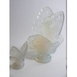 SABINO OPALESCENT GLASS CAR MASCOTS X 2 to include a closed wing BUTTERFLY large 15cms H, and an