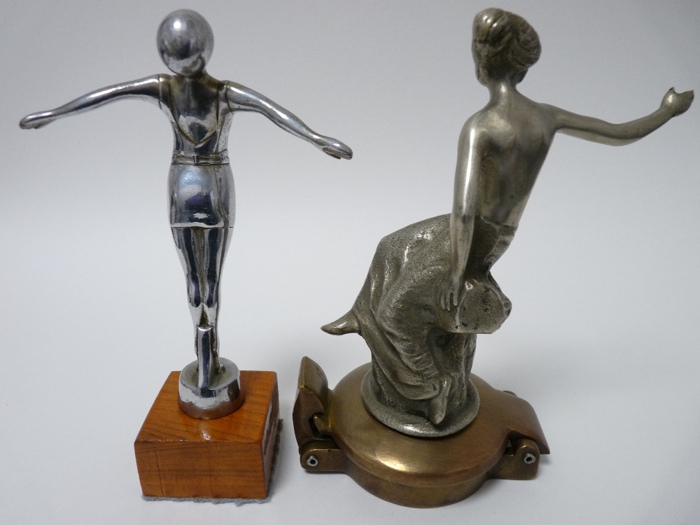 VINTAGE CAR MASCOTS X 2 to include a DIVING NYMPH arms outstretched 15cms H, unmarked, and SEATED - Image 2 of 2