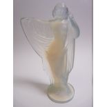 SABINO OPALESCENT GLASS CAR MASCOT- TANAGRA standing female figure with outstretched arm 19.5cms