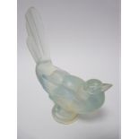 SABINO OPALESCENT GLASS CAR MASCOT-MOCKING JAY BIRD 14cms H, 11cms L, makers marks present.