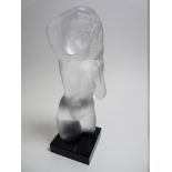 FROSTED GLASS CAR MASCOT / DESK WEIGHT in the form of a NAKED FEMALE TORSO 18cms H, maker unknown.